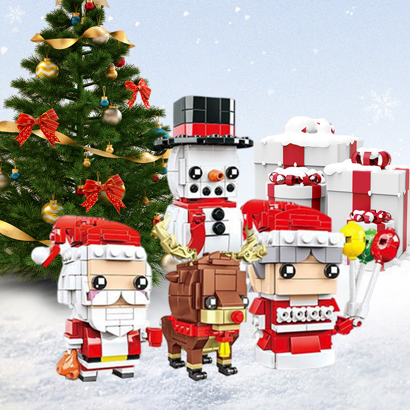 跨境圣诞雪人平安夜主题圣诞老人麋鹿拼搭益智小颗粒积木玩具迷你
