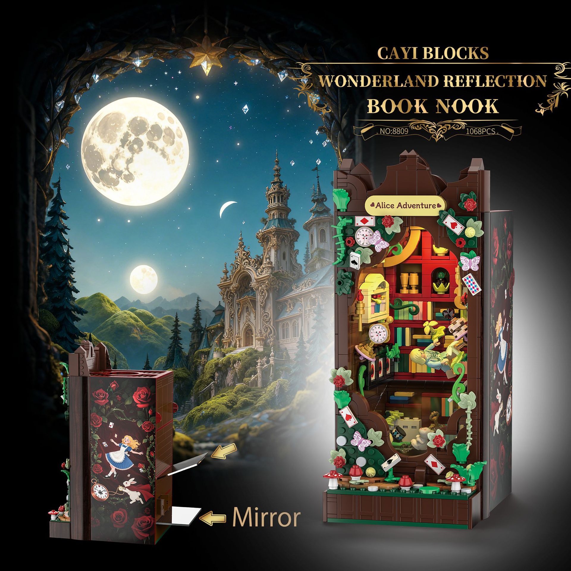 跨境兼容乐高仙境倒影书立小颗粒积木益智手工拼装插模型摆件玩具